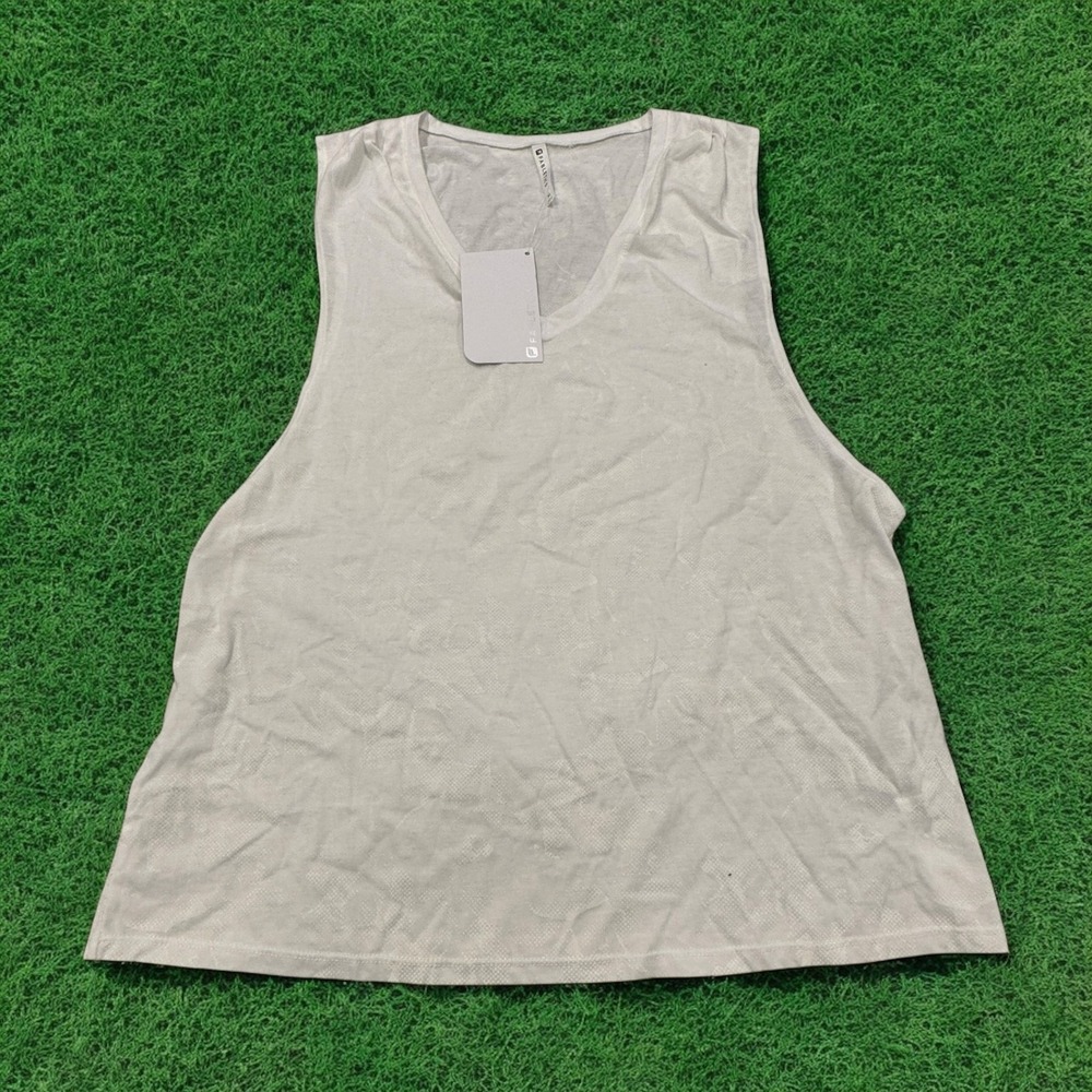 Fabletics Taryn Printed V-Neck Tank‎ Top Size XL White Foil Gray Athletic NWT